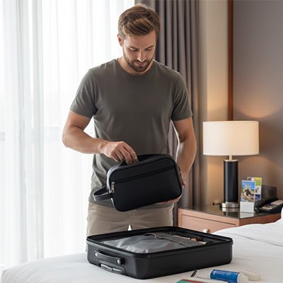 Trousse de toilette homme voyage esthétique sobre